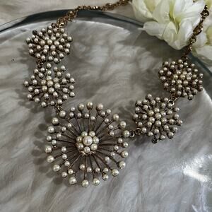 NEW Saks Fifth Avenue Pearl Spiral Sunburst Filigree Art Deco Statement Necklace